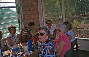 DMS Missionaries at a coffee party in Tanzania. From left to right: Gudrun Vest, Karl Emil Lund