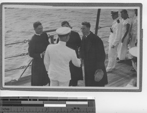 Maryknoll priests after escape from bandits at Hong Kong, China, 1925