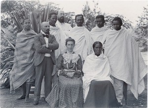 Malagasy teachers with Mr. and Mrs. Rusillon and Mr. Louis Gaignaire, in Madagascar