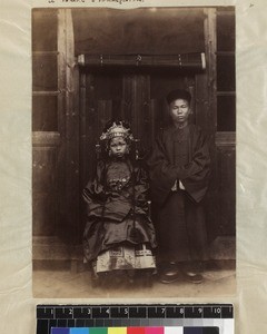 A Chinese bride and groom, south China, ca. 1888-1906