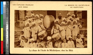 Bhils youth fife and drum band, Rajasthan, India, ca.1920-1940