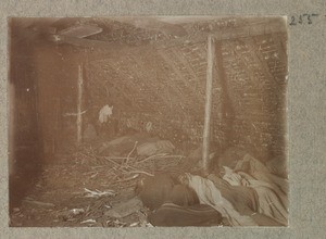 In the interior of a house sleeping people