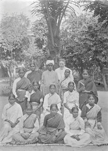 Madras, Arcot, South India. Missionary Martha Agathe Berg with employees of the Elephant Port D