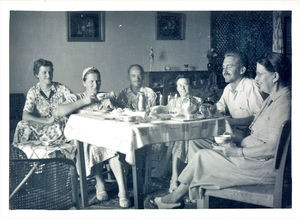 Birthday cosiness at the school. Danish and English missionaries in Aden.From left Inge Jepsen