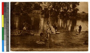 Children by a river, Jabalpur, India, ca.1920-1940