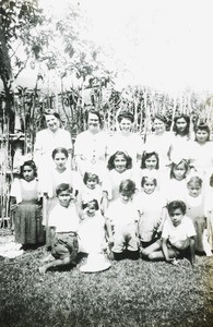 Staff and orphans, Peru, ca. 1947