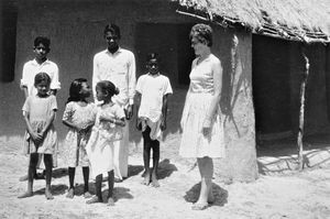 East Pakistan. Missionary and Teacher Oluva Laksa, from the Faroe Islands, visiting one of the