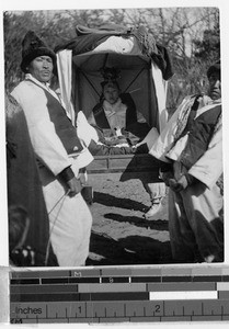 Bride in sedan chair, Masan, Korea, ca. 1920-1940