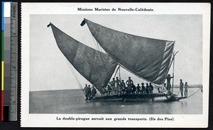 Men on a boat near Ile des Pins, New Caledonia, ca.1900-1930