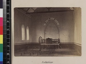 Interior view of church, possibly Soavina, Fianarantsoa, Madagascar, ca. 1865-1885