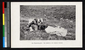 Two men sleeping outdoors, Lesotho, ca.1920-1940