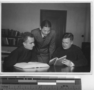 Maryknoll priests with Hakka language teacher at Hong Kong, China, 1936