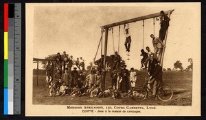 Missionary father with youths on an exercise field, Egypt, ca.1920-1940