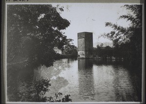 Tower by a lake in the lowland region. Remains of a fortified house