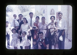 Girls in front of the Church of Christ, Mexico