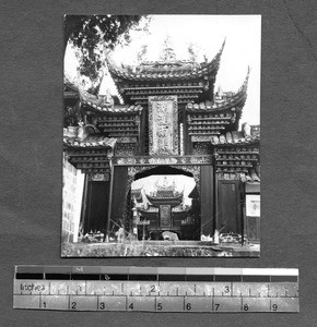 Elaborate gate to temple near Guan Xian, Sichuan, China, ca.1941