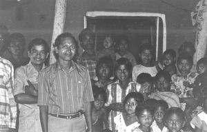 Jeypore, Orissa, India. Dean Rev. Probhudas Sirka, Mirabali (in front) with the congregation at