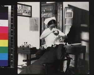 Nurse and eye patient, Baojing, China, ca. 1937