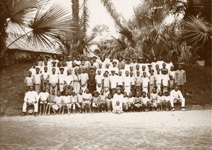 Mission boys'school with reverend Soubeyran, in Ngomo, Gabon