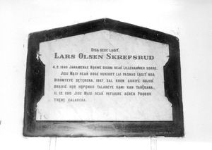 Memorial plaque for Pioneer Missionary of the Santal Mission, Lars Olsen Skrefsrud - at Benagar