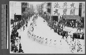 Female university students in protest parade, Guangzhou, Guangdong, China, 1925