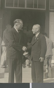 E. W. McMillan Shaking Takeshi Yamazaki's Hand, Ibaraki, Japan, ca.1948-1952