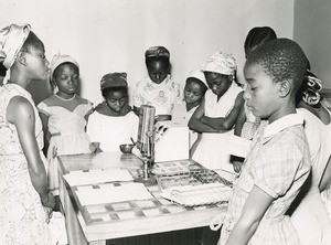 Recording in a studio of radio, in Cameroon