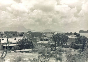 Fra hospitalsgrunden i Sheikh Othman i Aden. Keith-Falconer Hospital. Det skotske missionshospital. From the hospital compund in Sheikh Othman in Aden. The Keith-Falconer Hospital. The Scottish Mission hospital