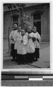 Archbishop Mario Zanin with a group of altar boys, China, ca. 1930-1940