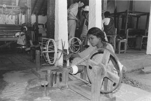 Tiruvannamalai, Tamil Nadu, South India. From the weaving school at Lebanon. Widows with childr