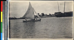 Boat at summer resort near Haizhou, Jiangsu, China, ca.1925