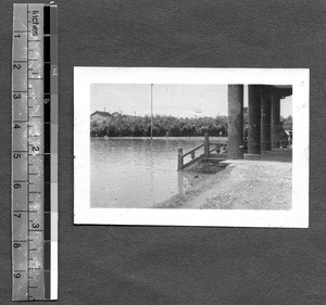 Flooded entrance to medical and dental schools, Chengdu, Sichuan, China, 1947