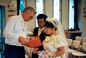 Missionary Kresten Christensen at a wedding ceremony in Japan