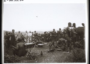 Market scene in Bamum: wood-sellers