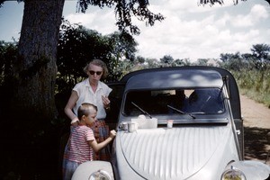 Else and Olav Heggheim by the car, Cameroon, 1955-1968