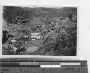 Damage to leprosarium after the typhoon at Xinhui, China, 1938