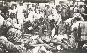 Preparing food for African visitors to church opening, Nigeria, 1933