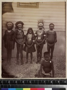 Group portrait of men and women from Kabidi, Papua New Guinea, ca. 1890