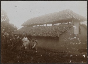 Group of people in front of the church of Vudee(?), Tanzania