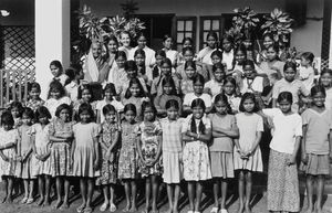 East Jeypore, Orissa, India. Missionary Agnes Hertz with school girls at Rayagada Girls Hostel