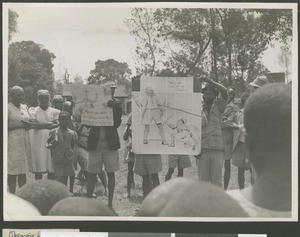 Evangelist service at a market, Chogoria, Kenya, ca.1951