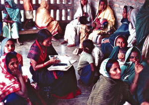 At the clinic in Chapai Nawabganj, Bangladesh. While waiting the women receive teaching on vari