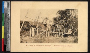 People crossing a bridge, Lukunga, Congo, ca.1920-1940