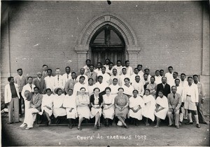 Holiday school, malagasy qualified teachers around Mrs. Galissot and the teaching staff, in Madagascar