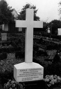 Missionary Anna Søndberg's gravestone in Denmark. Born 14 March 1896, died 15 Jan. 1944 in ship