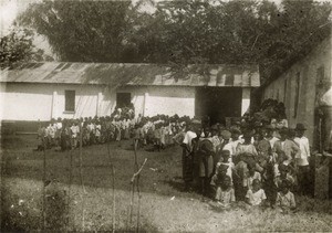 School buildings and pupils, in Cameroon