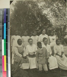 Three women missionaries and their Malagasy co-workers, Faravohitra, Antsirabe, Madagascar, 1919