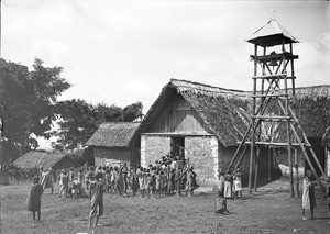 Children entering a school building, Machame, Tanzania, ca.1893-1912