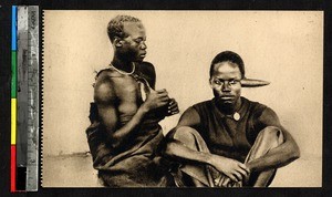 Man with horn attached to his head, Kakyelo, Congo, ca.1920-1940