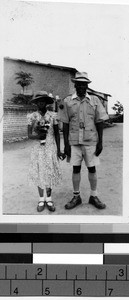 Couple that was just married posing outside, Tanganyika, Musoma, Africa, December 1947